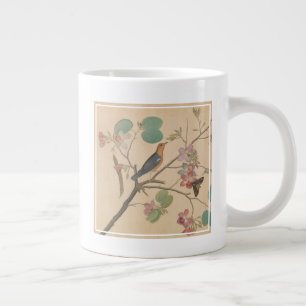 Ground Thrush and Moth on an Orchid Branch Extra Grote Beker