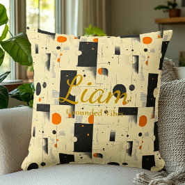 Grounded Vibes - Zwart, Sinaasappel & Cream geomet Kussen