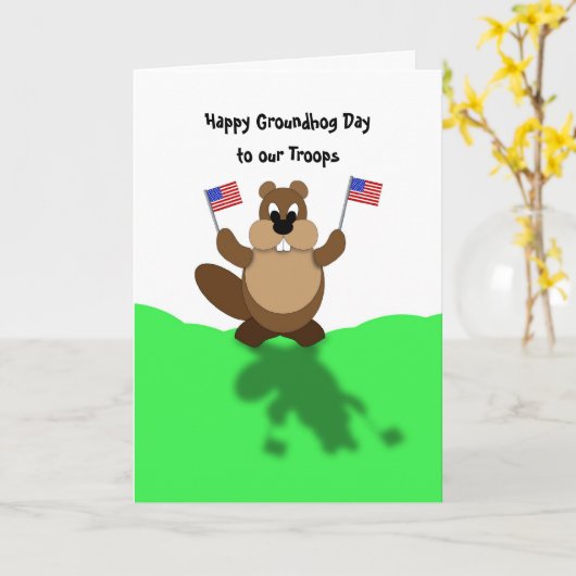 Groundhog Arms Up Flag-to-Troops, Happy Ground... Kaart (Gele Bloem)