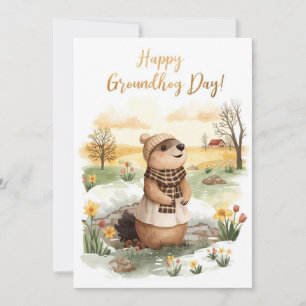 Groundhog dag waterverf feestdagenkaart