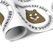 Groundhog Day 2025 met Groundhog gezicht Cadeaupapier (Rol Hoek)