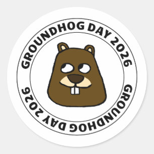 Groundhog Day 2026 met Groundhog gezicht Ronde Sticker
