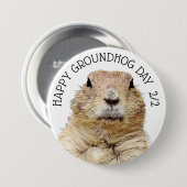 Groundhog Day 2 februari Funny Holiday Button (Voorkant /achterkant)