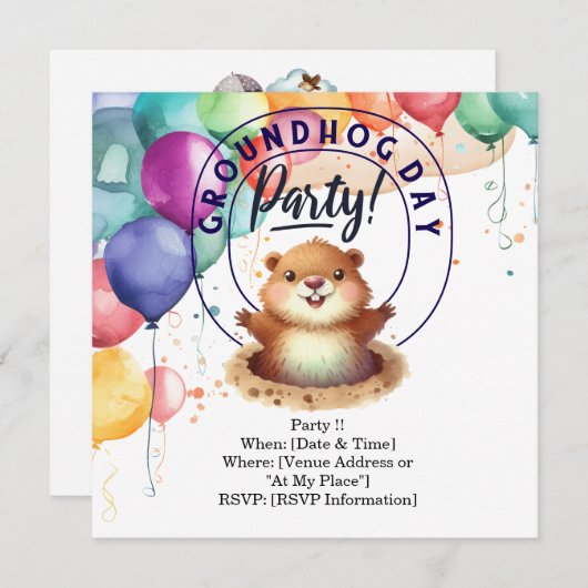 Groundhog Day Invitation Kaart - Vier het met plez (Voorkant / Achterkant)