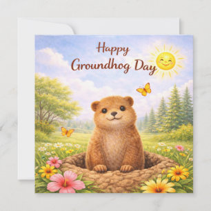 Groundhog Day op een zonnige dag  Feestdagenkaart