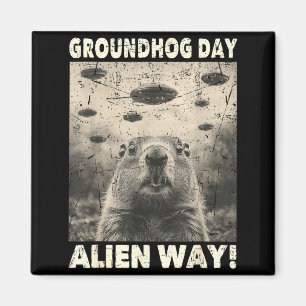Groundhog Day Ufo Retro Grafisch Vintage Alien Ont Magneet