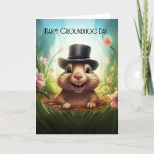 Groundhog Day Wenskaart met Schattigee Groundhog Feestdagen Kaart