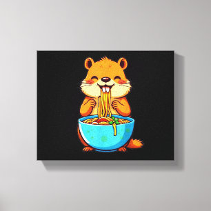 Groundhog Eating Ramen Happy Groundhog Day Canvas Afdruk