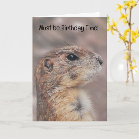 Groundhog Portrait jolie carte d'anniversaire (Fleur jaune)