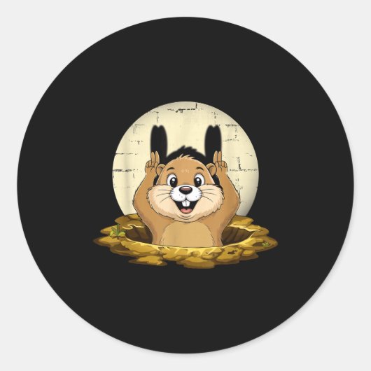 Groundhog Shadow Funny Puppet Happy Groundhog Day  Ronde Sticker (Voorkant)