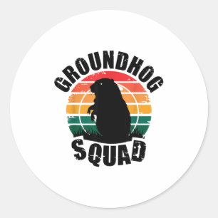 Groundhog Squad Retro Zonsondergang Stijl Ronde Sticker