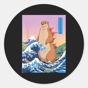Groundhogzilla Grappige Japanse Grote Golf Anime G Ronde Sticker