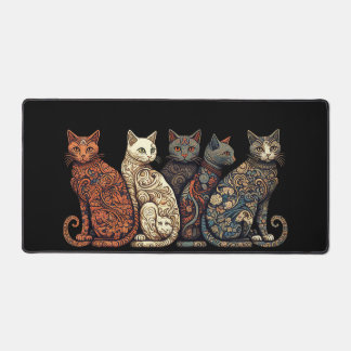 Group of Cats in Victorian Wallpaper Style Bureaumat