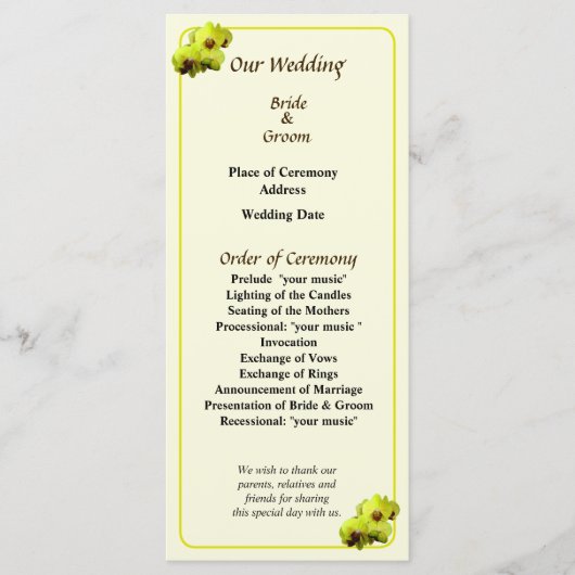 Group of Yellow Orchids Wedding Programme Programma (Voorkant)