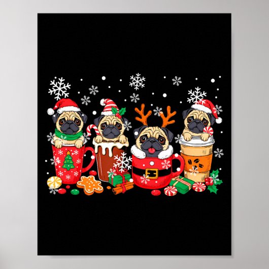 Group Santa Reindeer Pugs In Coffee C Christmas  Poster (Voorkant)