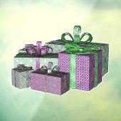 Group Shiny Wrapped Christmas Present Green Purple Raamsticker (Vel 3)