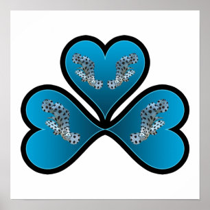 Grouper Twins - 3 Blau-omrande Blauwe Harten Poster