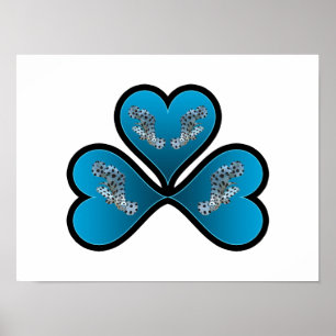 Grouper Twins - 3 Blau-omrande Blauwe Harten Poster
