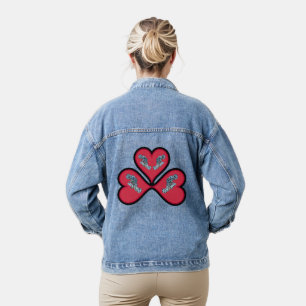 Grouper Twins - 3 Rode Harten met Zwarte Rand Denim Jacket