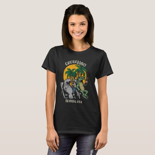 Groveland Florida Verenigde Staten Funny Manatee e T-shirt (Voorkant volledig)