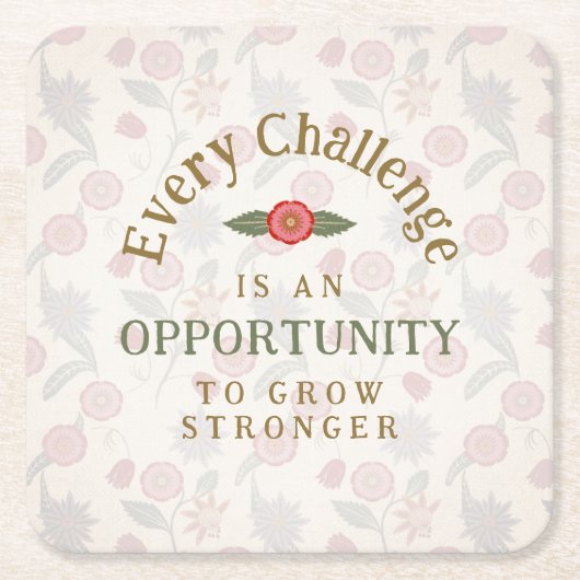 "Grow Stronger" Affirmation Vierkante Kartonnen Onderzetter (Voorkant)