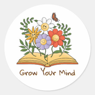 Grow Your Mind Book Floral Leesbloemen Ronde Sticker