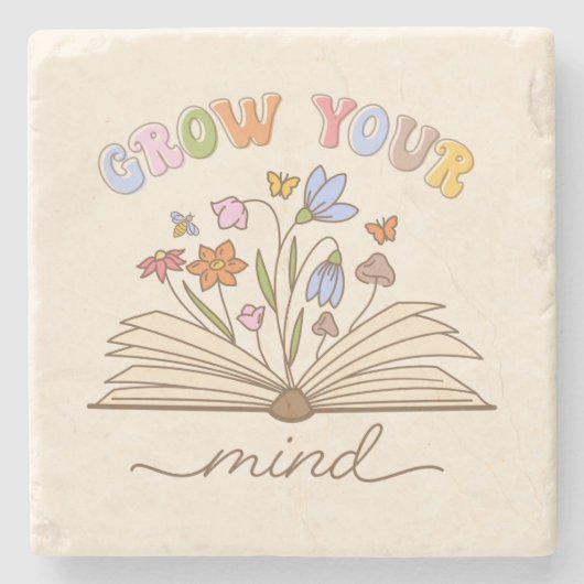 Grow Your Mind Book Lover Lezen is Liefde Stenen Onderzetter (Voorkant)