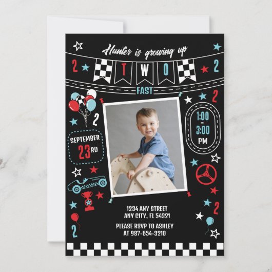 Growing Up Two Fast Racing Birthday Invitation (Devant)