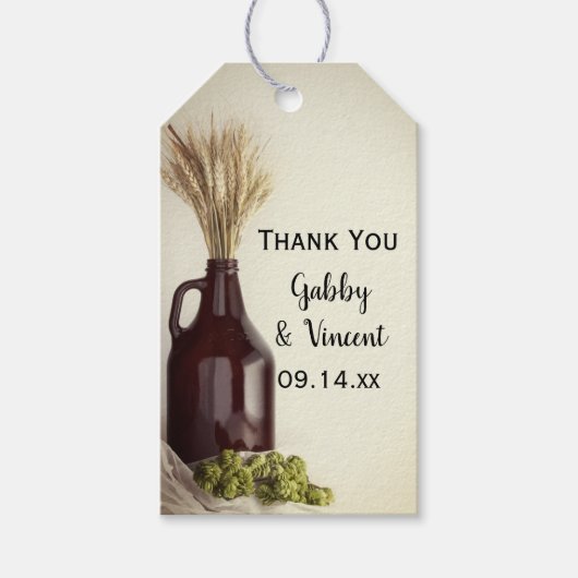 Growler, Hop en Tarwe Brouwerij Bruiloft Favor Lab Cadeaulabel (Voorkant)