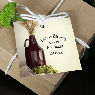 Growler, Hop en Tarwe Liefde is Brouwen Bruiloft Bedankjes Labels