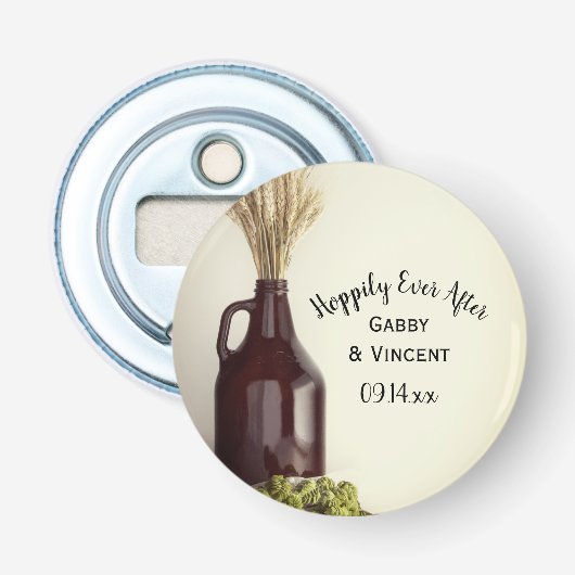 Growler Hop Wheat Hoppily ever after Wedding Button Flesopener (Voorkant)