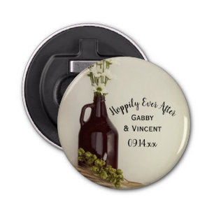Growler Hops Daisies Hoppily Ever After Wedding Button Flesopener