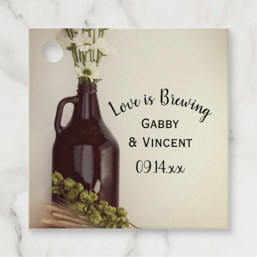 Growler, Hops en Daisies Liefde is Brouwen Bruilof Bedankjes Labels (Voorkant)