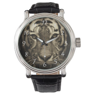 Growling Tiger Face in Sepia Tones Horloge