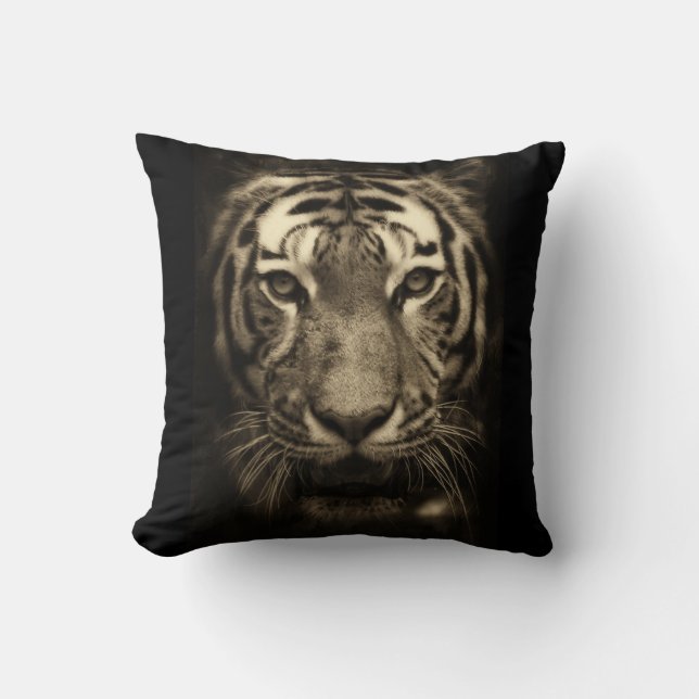 Growling Tiger Face in Sepia Tones Kussen (Voorkant)