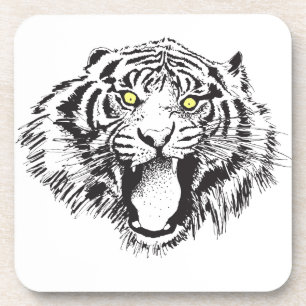 Growling tijger in zwart met gele ogen onderzetter