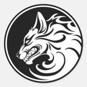 Growling White en Black Wolf Circle Ronde Sticker