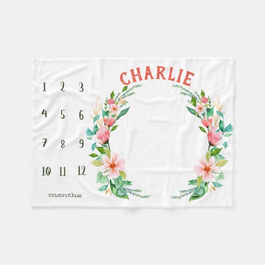 Growth tracker - Meisje mijlpaal waterverf Fleece Deken (Voorkant (Horizontaal))