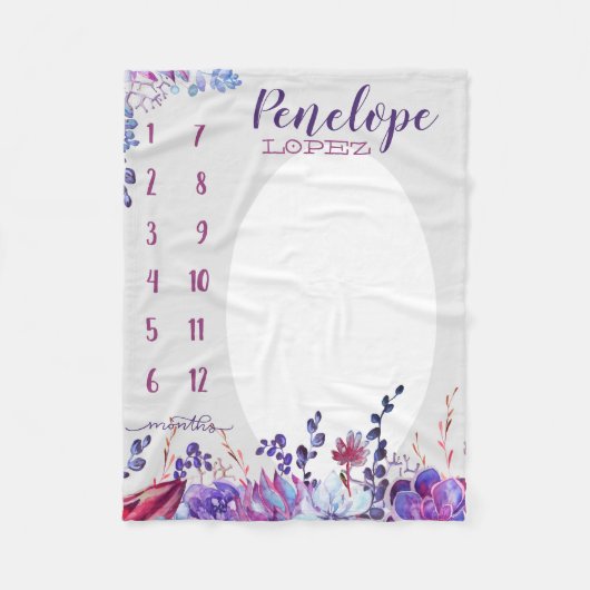 Growth tracker - Mijlpaal - Paarse waterverf Fleece Deken (Voorkant)