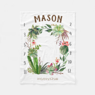 Growth tracker - Mijlpaal - Succulente waterverf Fleece Deken