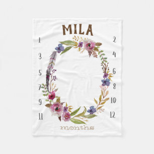 Growth tracker - Mijlpaal - waterverf bloemen Fleece Deken