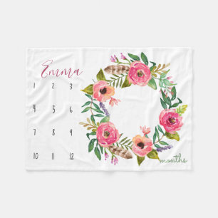 Growth tracker - Mijlpaal - waterverf bloemen Fleece Deken