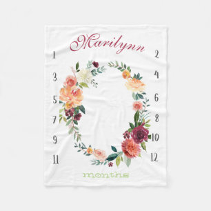 Growth tracker - Mijlpaal waterverf met bloemen Fleece Deken