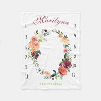 Growth tracker - Mijlpaal waterverf met bloemen Fleece Deken