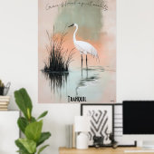 Grue blanche serene dans Zen Reeds Art Poster (Bureau à domicile)