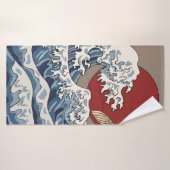 Grue et illustration de vague japonaise C traditio (Serviette de bain)