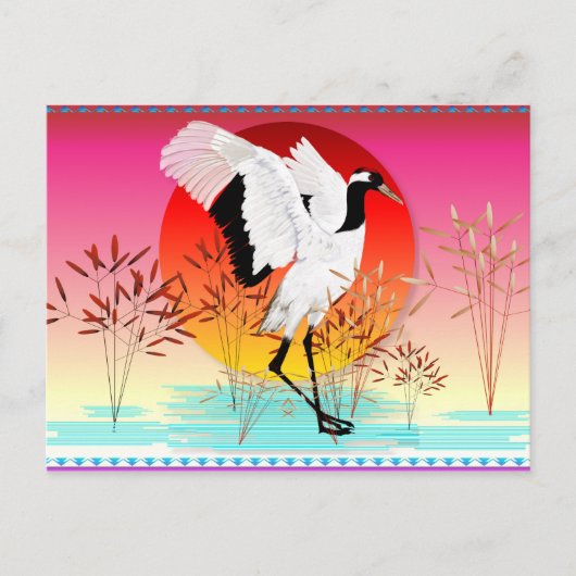 Grue Red Crowne et réglage de la carte postale Sun (Devant)