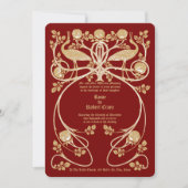 Grues Art Nouveau en Faire-part de mariage Rose Bu (Devant)