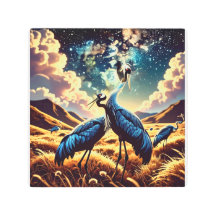 Grues bleues abstraites – Scène de nature artistiq