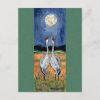 Grues en amour Whimsical Watercolor carte postale